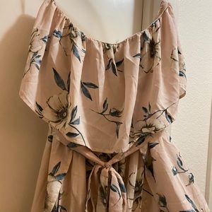 Strapless pale pink floral double slit dress